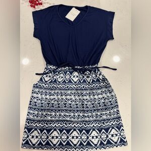 Stylish Navy Blue Patterned Mini Dress